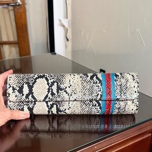 Carlos Falchi Snakeskin Clutch with Red and Blue Stripes